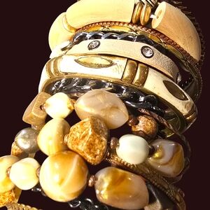 Elegant Multi-Stone and Metal Bangle Set